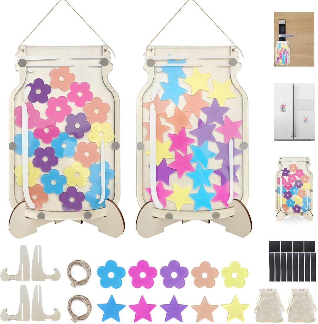 2 PACK Reward Jars for Kids: Magnetic Star Jar Reward System for Classroom & Home - Back To School Class Positive Behavior Incentive Jar for Teacher - 3 Options Placement
