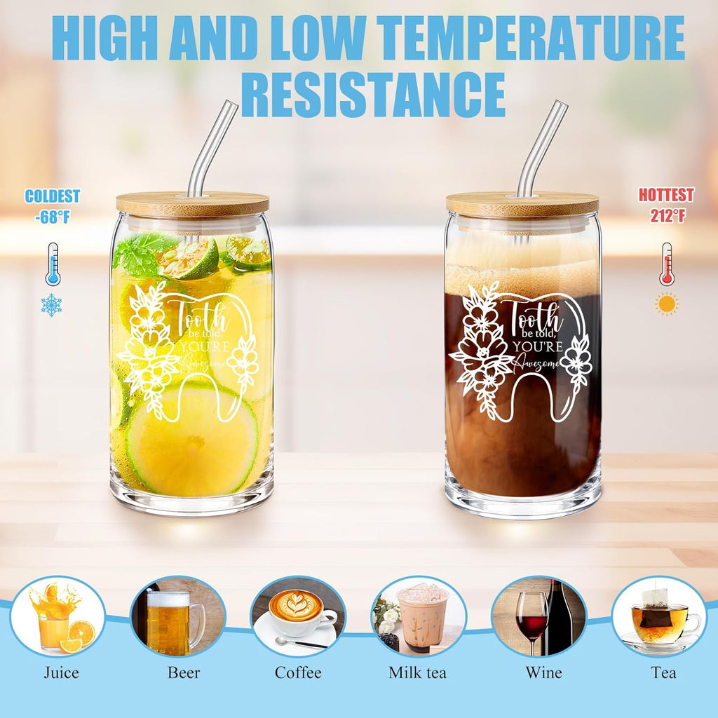 Sliner 3 Pcs Dental Nurse Gifts Dental Hygienist Gift 16 oz Glass Cups Makeup Bag Teeth Stress Toy for Women Coworkers Nurse Assistant Retirement Graduation Birthday Christmas Dentist Gift(Blue)