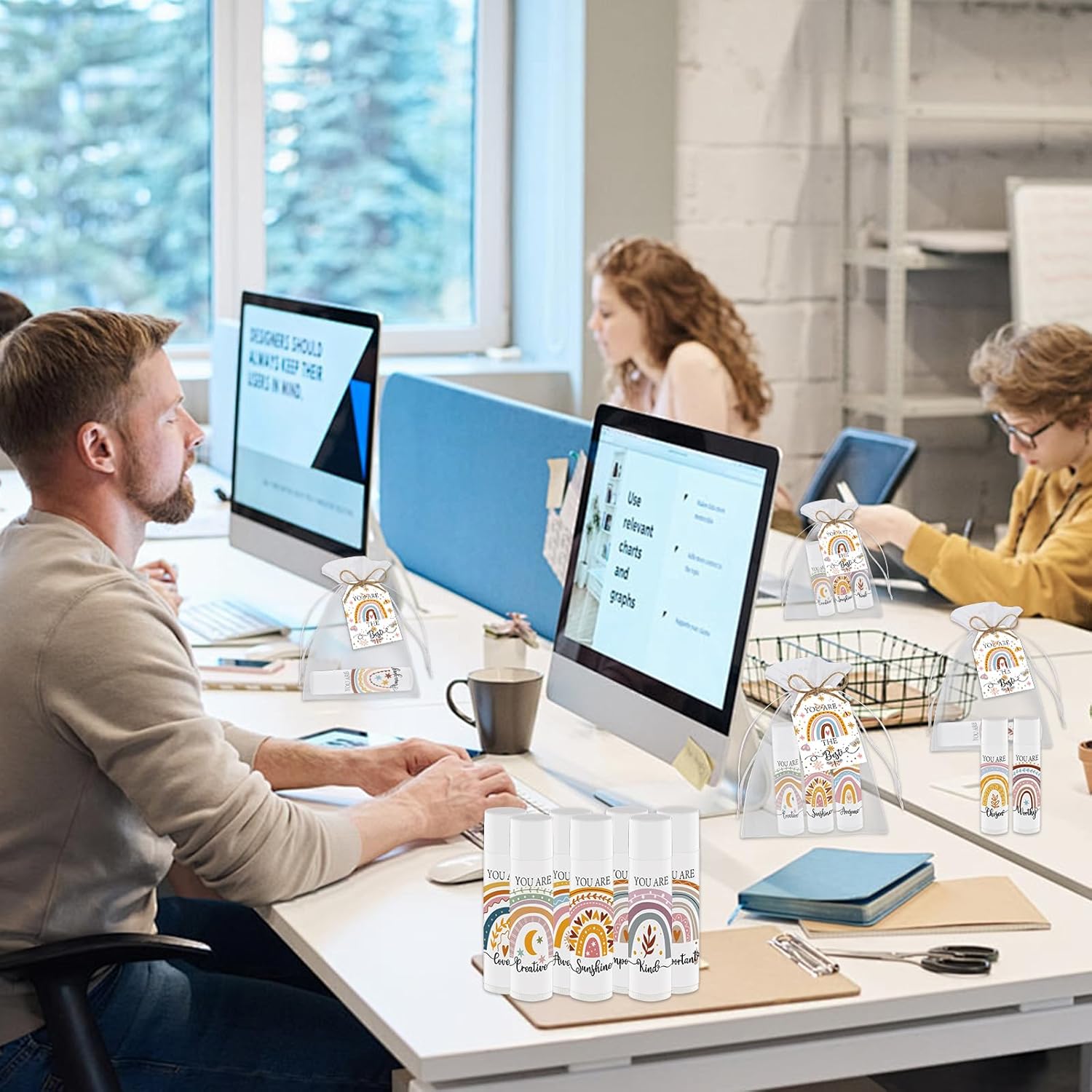 50 PCS Bohemian Rainbow Lip Balm Bulk Inspirational Words Appreciation Gift for Women Thank You Gifts Moisturizer Lips for Baby Shower Coworkers Friend Wedding Bridal Shower Thanksgiving Christmas