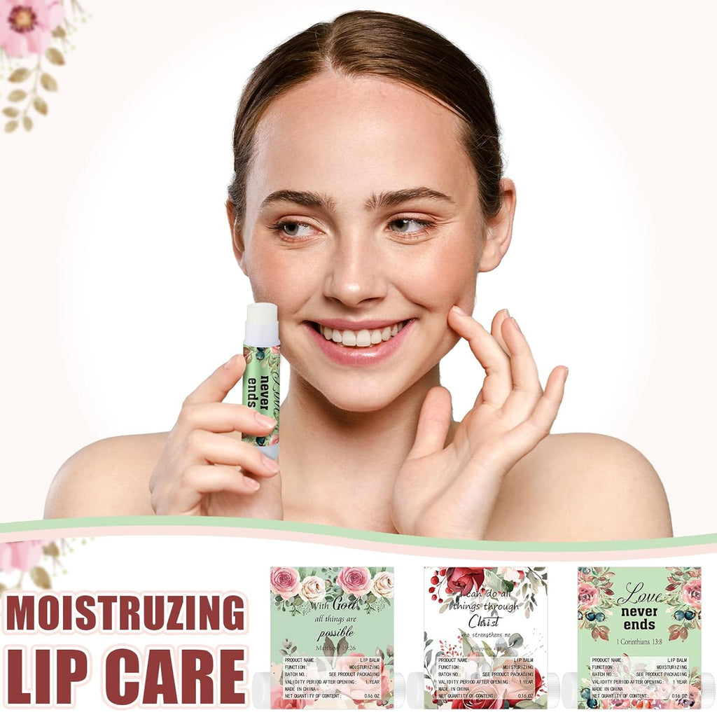 50 Pack Christian Religious Gifts Bulk Lip Balms for Women Men Church Party Favors Bulk Bible Verse Lip Balm with Scripture Inspirational Gifts for Coworkers Staff Employee (Christian Floral)