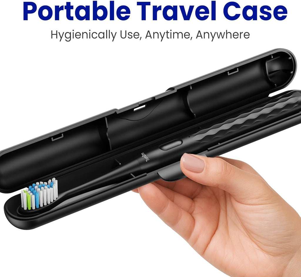 7AM2M Sonic Electric Toothbrush for Adults & Kids, with Travel Case&2 Brush Heads, 1 Charge for 90 Days, Type-C Rechargeable Sonic Toothbrush, Compact Design for Daily/Travel Use - Midnight