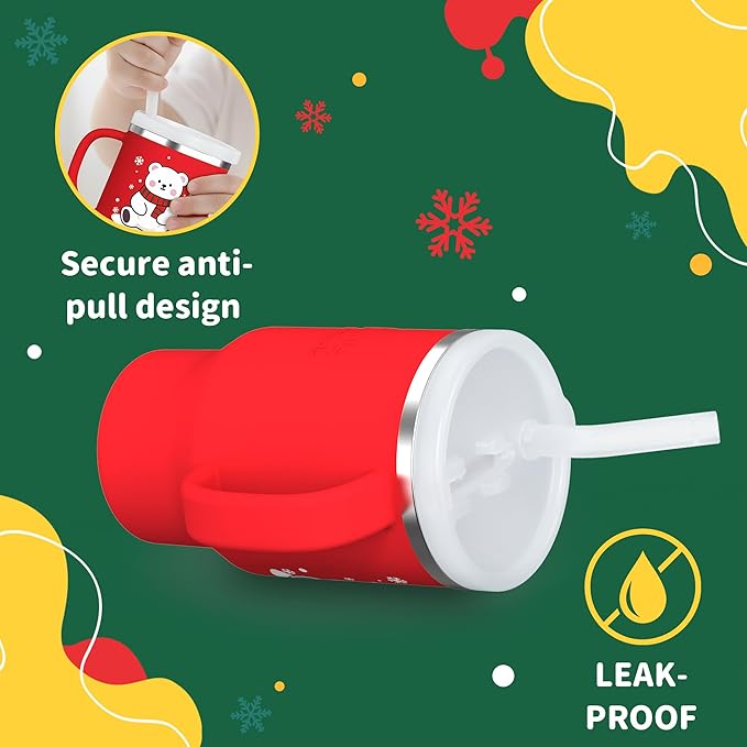 Bella's Friends Christmas Mini Tumbler- 9 0z Toddler Sippy Cup, Flexible Straw, Stainless Interior & Silicone Body, Christmas Gift for 1-3 Years Old Girls & Boys, Gingerbread Man & Polar Bear (2 Pack)