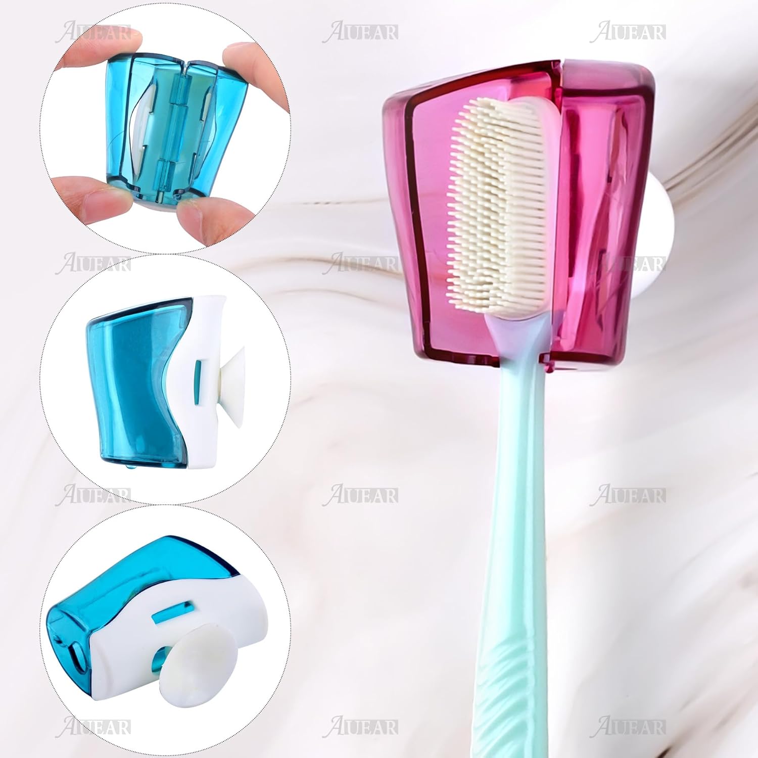 AUEAR, 3 Pack Toothbrush Head Covers with Suction Cup Anti Dust Wall Mirror Toothbrushes Holder Protective Case for Bathroom Home Travel Outdoor & Camping