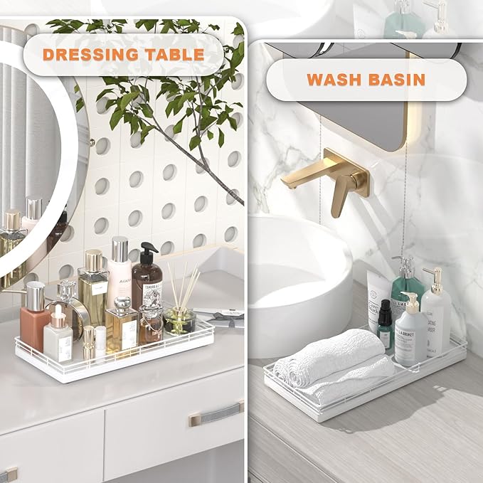 Oak Bathroom Toilet Tank Tray, 13" Wood Toilet Paper Storage Basket Tray Back of Toilet Basket Organizer,for Perfume Makeup Candle Kitchen Counter Coffee Table Decor White