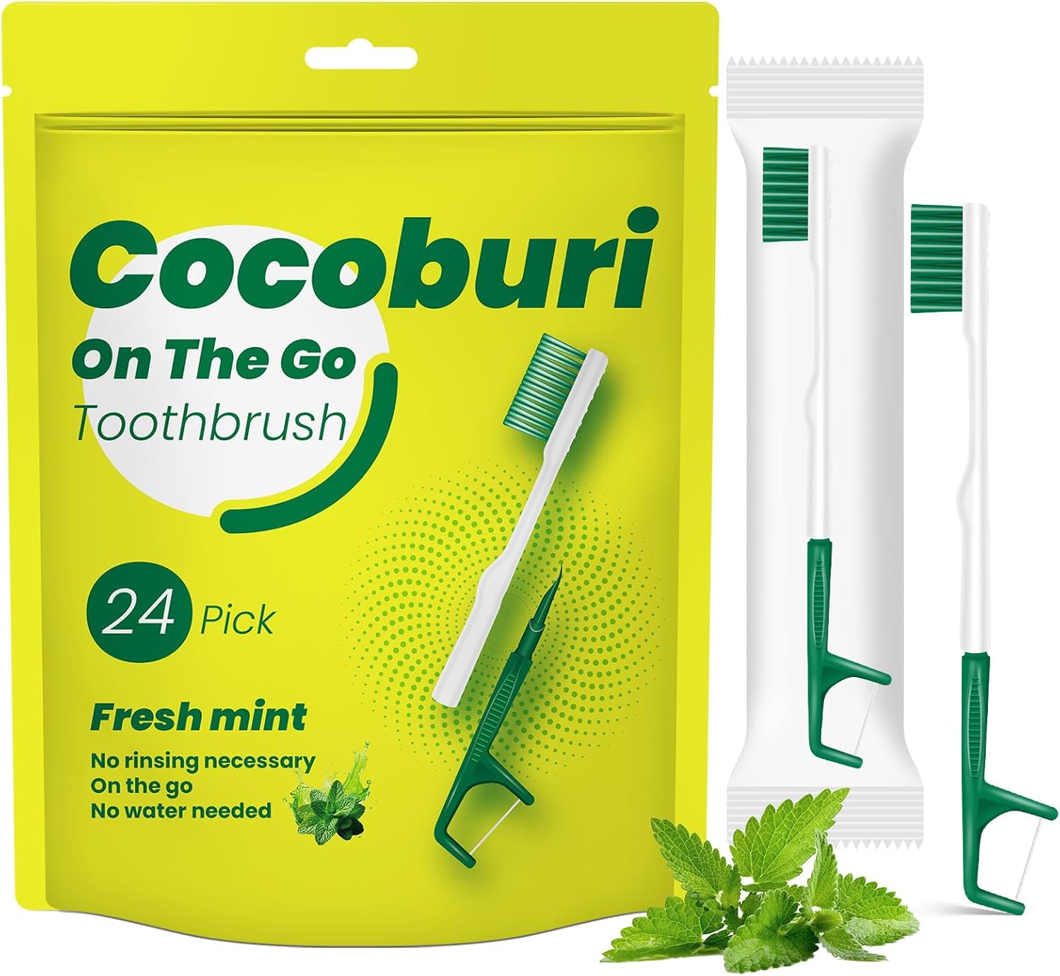 Disposable Mini Travel Toothbrushes，Prepasted On-The-Go Whitening,Individually Wrapped，Disposable，Prepasted Travel Toothbrushes- Peppermint Flavor -（24-Pack）