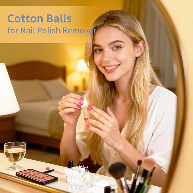 Travel Cotton Swabs Set Portable,Hotel Vanity Kit Individually Wrapped,Vanity Kit Travel,Include Cotton Swabs Cotton Balls,Cotton Rounds for Ear,Cosmetics,Makeup Remover,Nail Polish Remover (50)