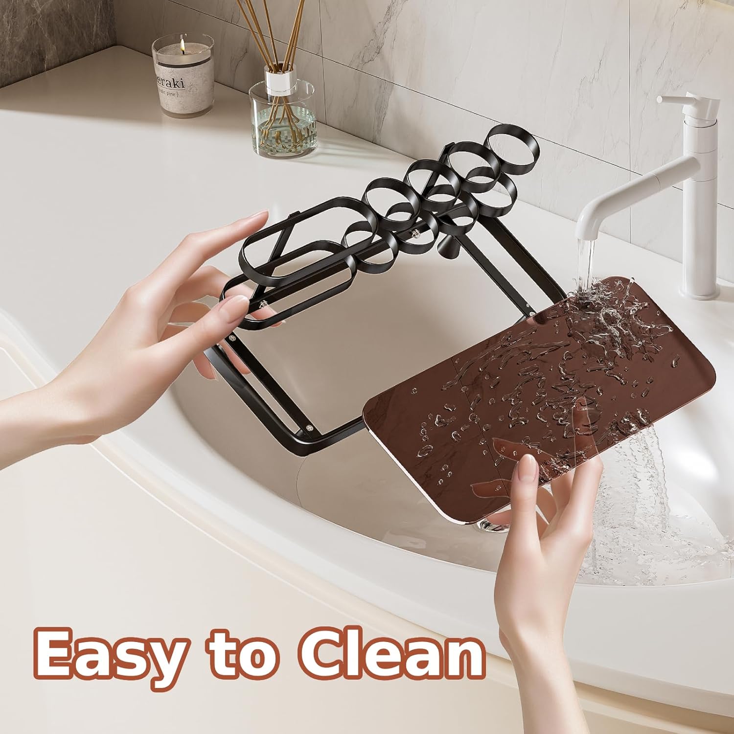 Electric Toothbrush Holder for Bathroom Countertop 5 Metal Slots Toothpaste Razor Mouthwash Organizer, Black