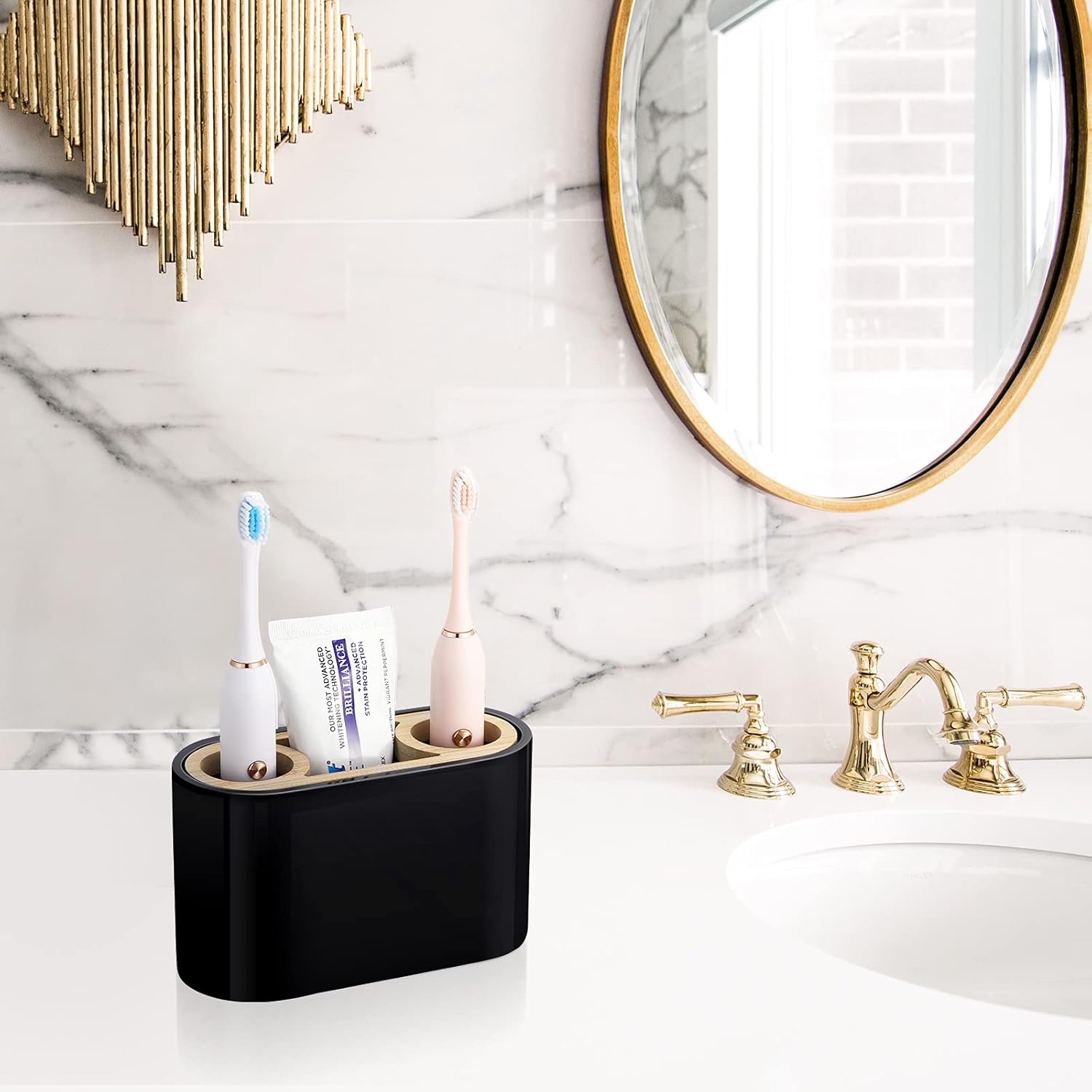 Shinowa Toothbrush Holder,Premium Toothbrush Organizer,Bathroom Storage Organizer for Electric Toothbrush, Toothpaste, Razor, Comb, Black