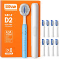 Bitvae ADA Accepted Electric Toothbrush, Travel Toothbrush Rechargeable for Adults and Kids, 60-Day Battery, 5 Modes, 8 Heads, Portable Travel Case & Holder, Sky Blue