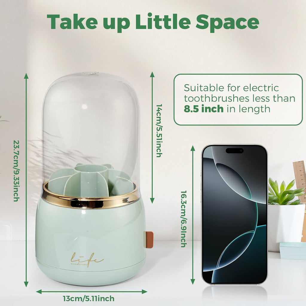 Toothbrush Holders for Bathrooms, Rotating 7 Slots Toothbrush Holder with Cover, Kids Electric Toothbrush and Toothpaste Holders for Caddy for Bathroom Vanity, Sink, Countertop, Light Green