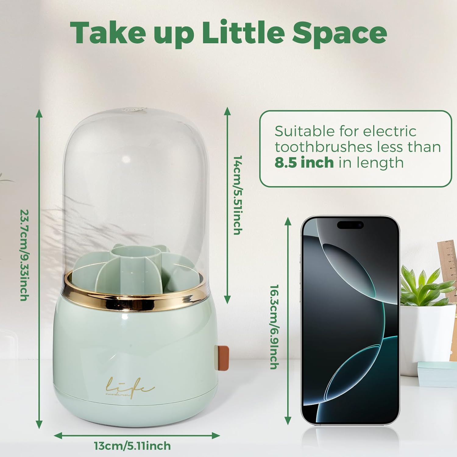 Toothbrush Holders for Bathrooms, Rotating 7 Slots Toothbrush Holder with Cover, Kids Electric Toothbrush and Toothpaste Holders for Caddy for Bathroom Vanity, Sink, Countertop, Light Green