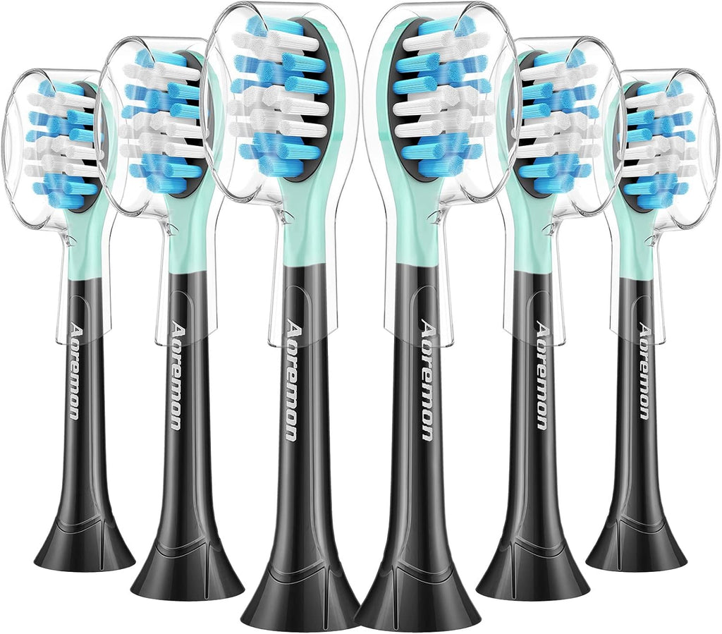 Aoremon Replacement Toothbrush Heads for Philips Sonicare C3 Premium Plaque Control HX9044/65 G3 Gum Care HX9054/65 W3 4100 5100 6100 7500 C1 C2 Flexcare Diamondclean HealthyWhite, 6 Count, Black
