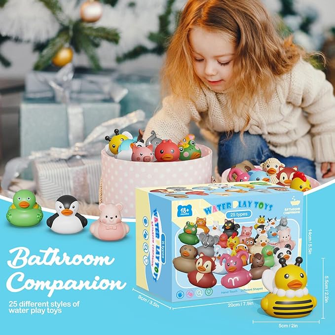 25PCS Rubber Ducks,Toddler Bath Toys,No Hole Bathtub Toys,Baby Pool Toys for 18 Months and Older