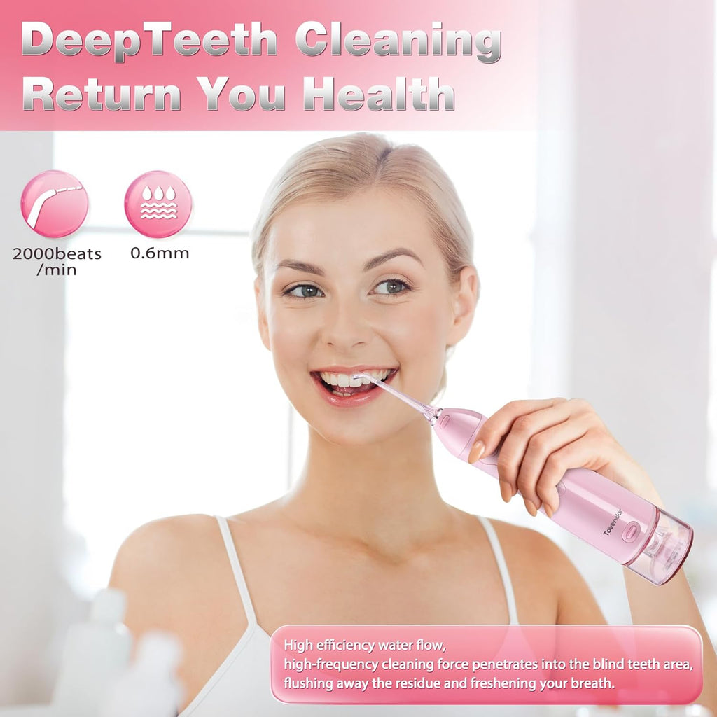 TOVENDOR Electric Water Flosser, Cordless Rechargeable Dental Oral Irrigator IPX7 Waterproof 300ML Travel Water Teeth Cleaner with 5 Tips for Braces Care Teeth Gums Cleaning, Home Office Daily Use