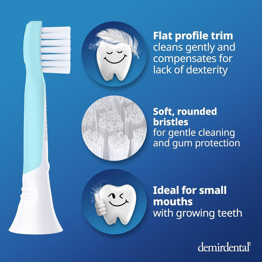 demirdental Kids mini Toothbrush Heads Compatible with Philips Sonicare Kids Toothbrush Heads - Replacement Heads mini Sensitive - Brush Heads from Ages 3 to 6 - Turquoise - Replaces HX6038-8 Pack