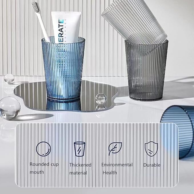 Toothbrush Cup Holder, Bathroom Tumbler, Unbreakable Cup, Reusable mouthwash Cup, mug3PCS (Blue&Clear&Grey)