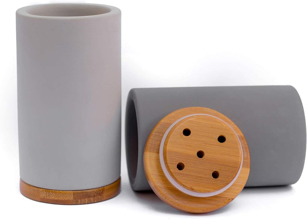 Matani Bamboo Toothbrush Holder Diatomite Tooth Brush Organizer - Storage Stand for Small Bathroom & Counter - Removable Base & Drain Holes, Water-Absorbent & Quick-Drying (Grey & Light Grey)