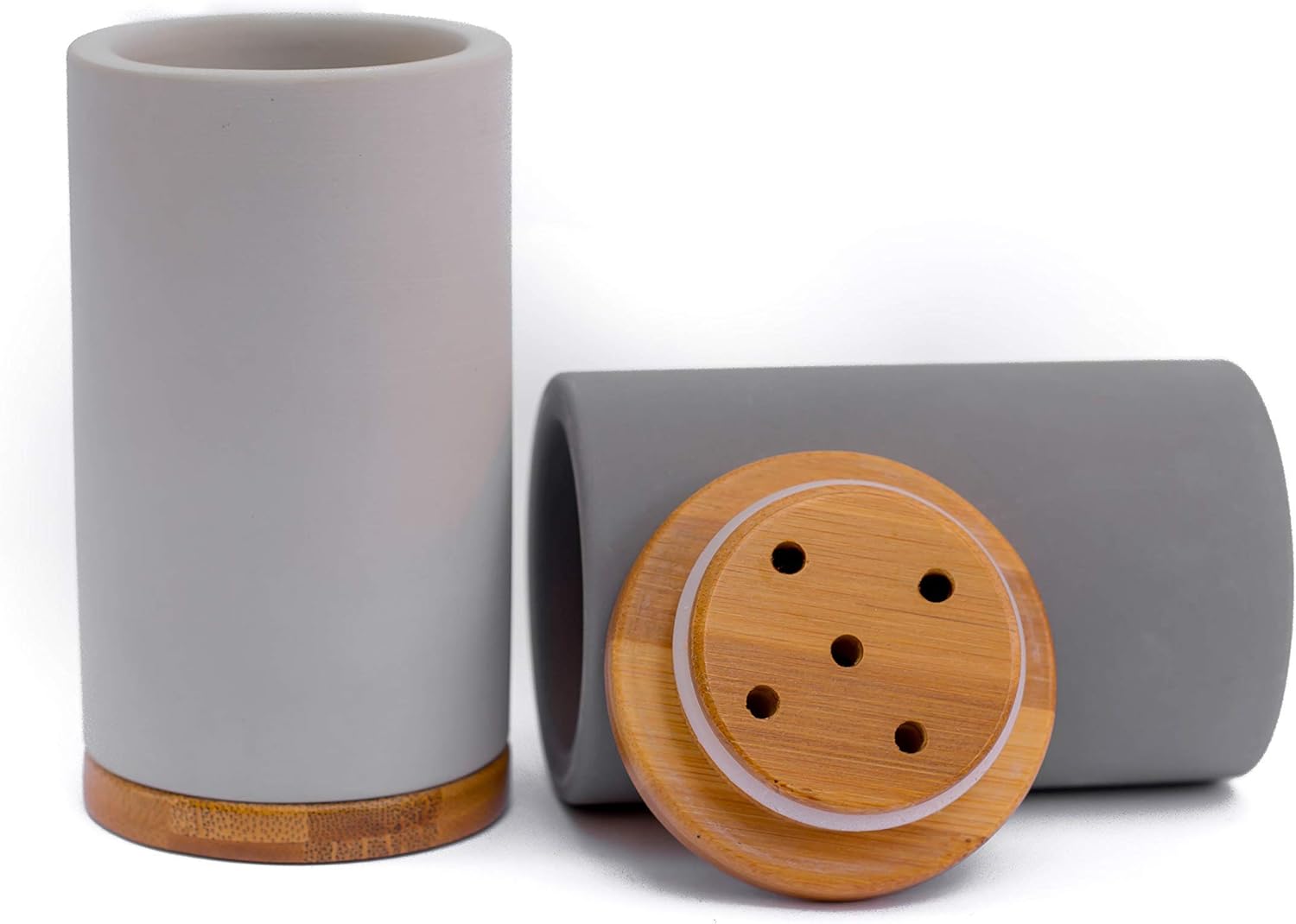 Matani Bamboo Toothbrush Holder Diatomite Tooth Brush Organizer - Storage Stand for Small Bathroom & Counter - Removable Base & Drain Holes, Water-Absorbent & Quick-Drying (Grey & Light Grey)