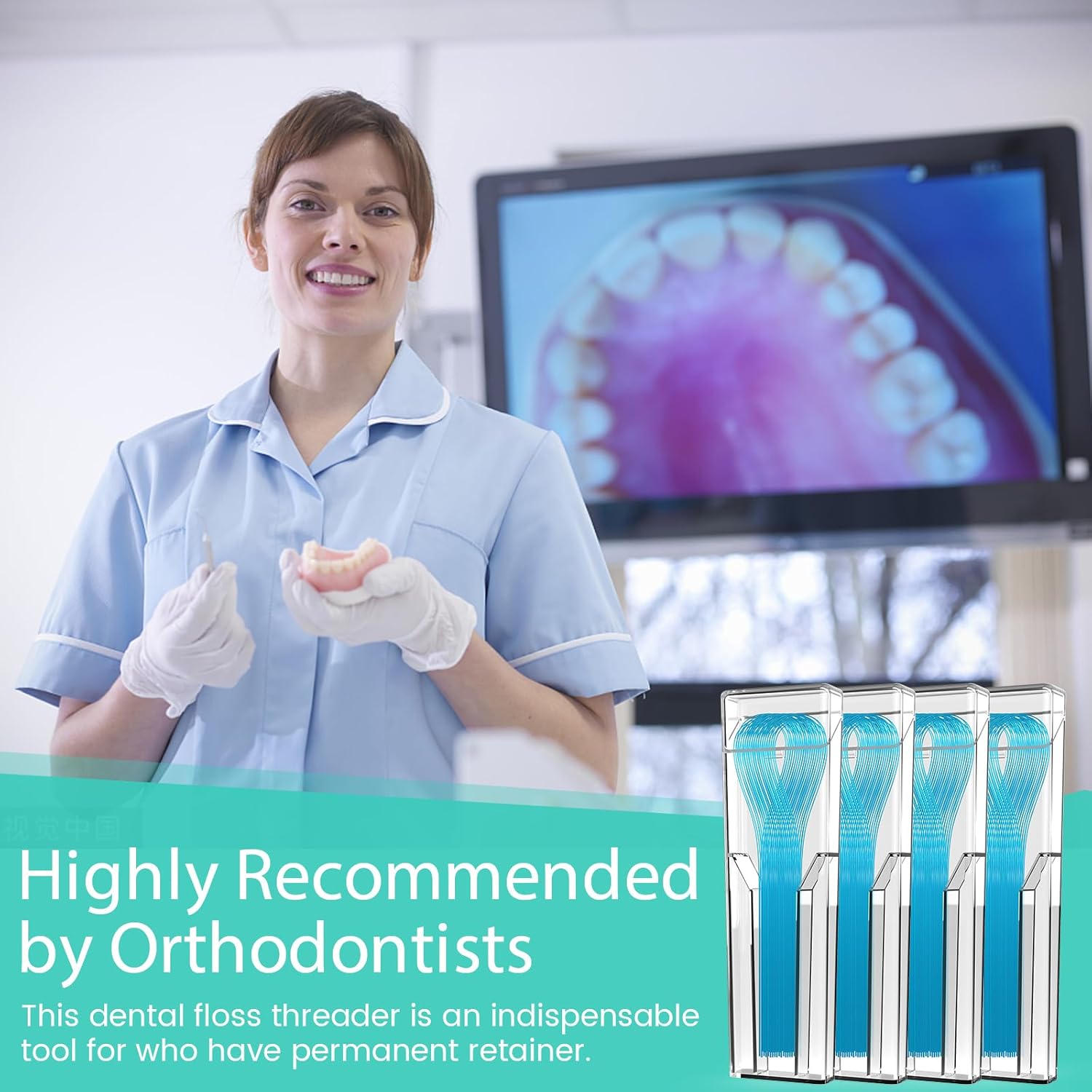 Floss Threaders 400 Count/4 Pack, with 2 Pack of 50M Mint-Flavored Waxed Dental Floss, for Braces, Bridges, Implants, Permanent Retainer