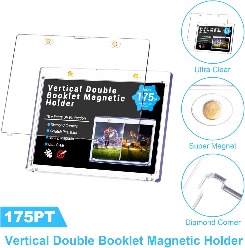 2-Pack Vertical Booklet Magnetic Card-Holder - 175PT Booklet Case-UV Protection, One Touch Booklet Magnetic Card Holder Fit for National Treasure Cards, Script Cards Storage and Playbook Cards Display