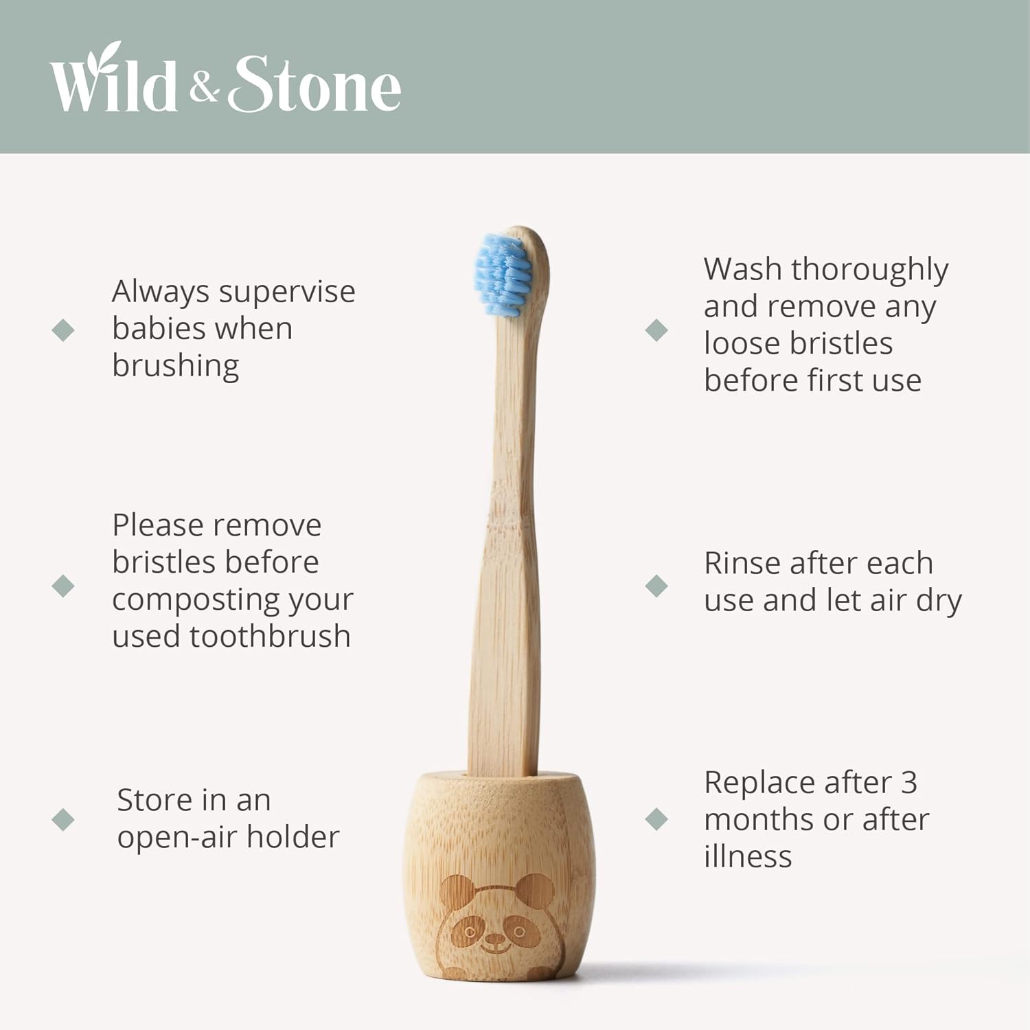 Wild & Stone Organic Baby Bamboo Toothbrushes | 4 Pack | Soft Bristles | 100% Compostable Handle | BPA Free | Vegan Baby Toothbrushes (Multicolour)