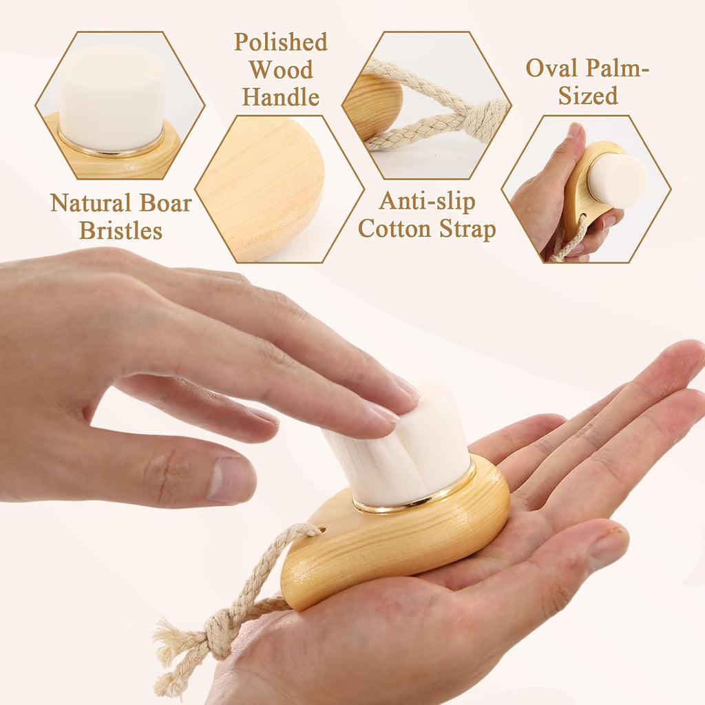 2 PCS Face Brushes for Cleansing, Facial Dry Brush for Face, 2 Styles-Soft Bristle+Boar Bristle, Deep Cleans Pores, Easy to Carry for Skin Cleansing, Skin Care and Massage