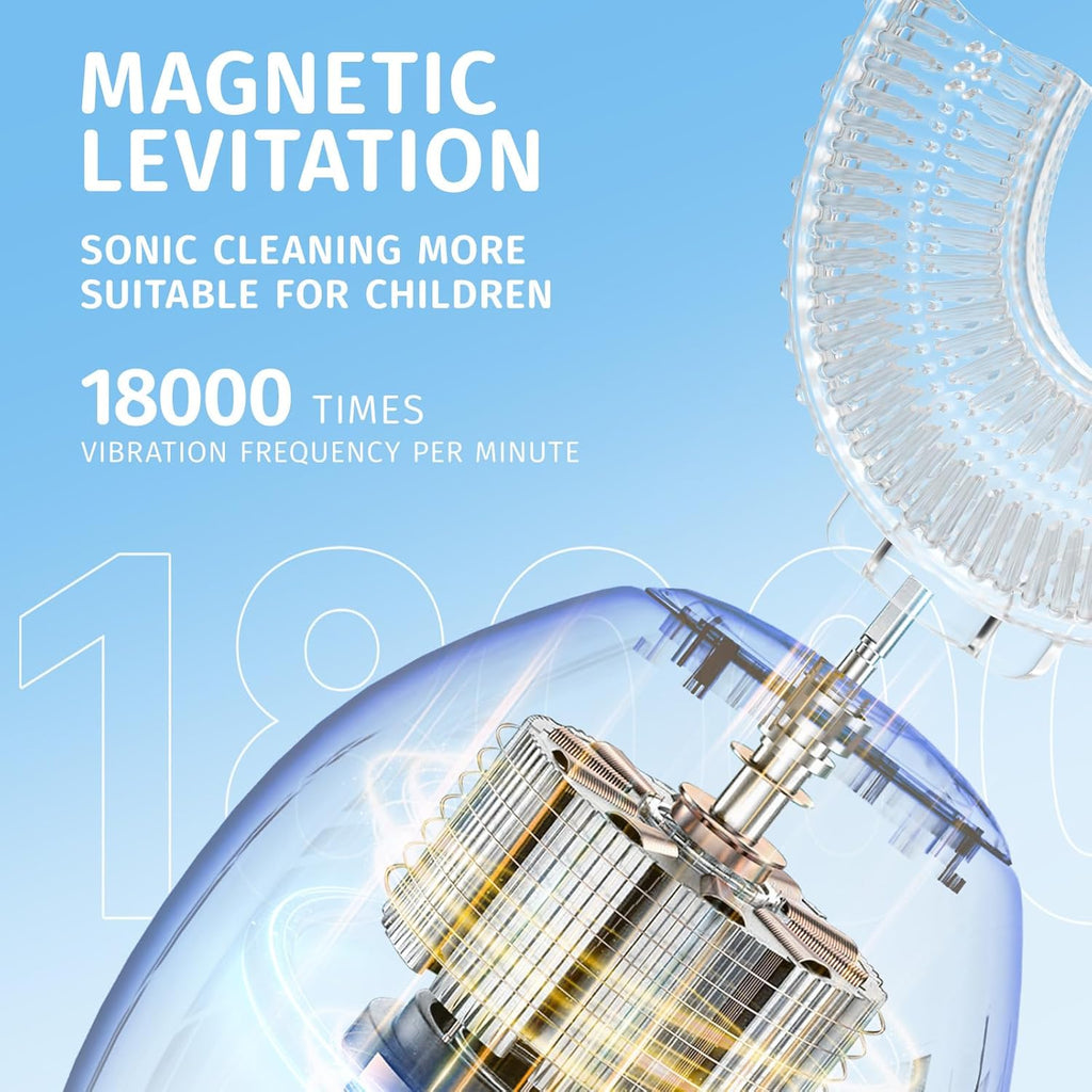 Kids U Shaped Electric Toothbrush，auto Sonic Baby Toothbrush，Cartoon Dinosaur 360-Degree Cleaning IPX7 Waterproof Design （8-15y）