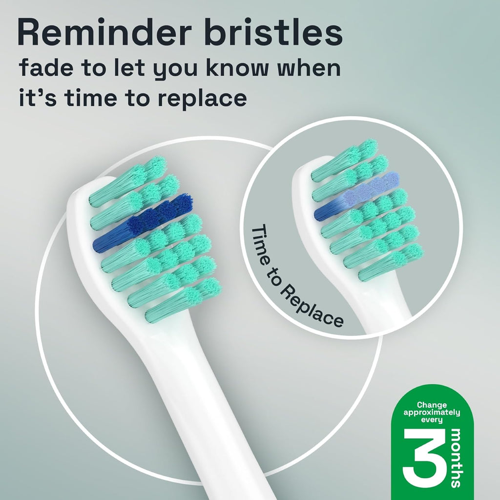 Brushmo Total Clean Replacement Toothbrush Heads, Compatible with Philips Sonicare Click-on Electric Toothbrush Handles, 8 Compact Heads for Hard-to-Reach Areas, Soft Dupont Bristles, BM628, White