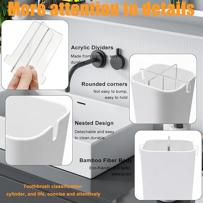 Toothbrush Holder for Bathroom,Clear Acrylic Detachable for Easy Cleaning Multi-Function Storage,4 Slots Electric Toothbrush and Toothpaste Organizer Caddy for Bathroom Vanity,Countertop