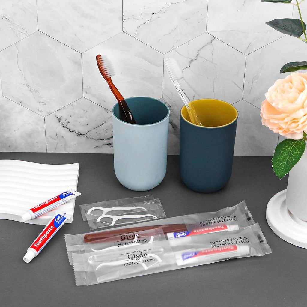 10pcs Disposable Toothbrushes with Toothpaste Floss Individually Wrapped, 2 Color Disposable Toothbrush Bulk, 10g Toothpaste, Dental Floss Pick for Homeless,Airbnb,Hotel,Guest