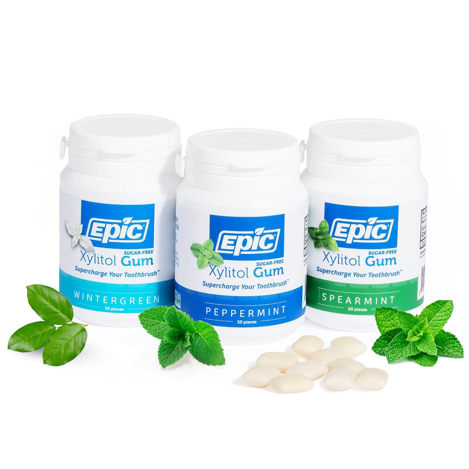 Epic Gum - Aspartame Free 100% Xylitol - Chewing Gum Sugar Free Gum - Peppermint, Spearmint, Wintergreen Variety, 50 Pieces (Pack of 3)