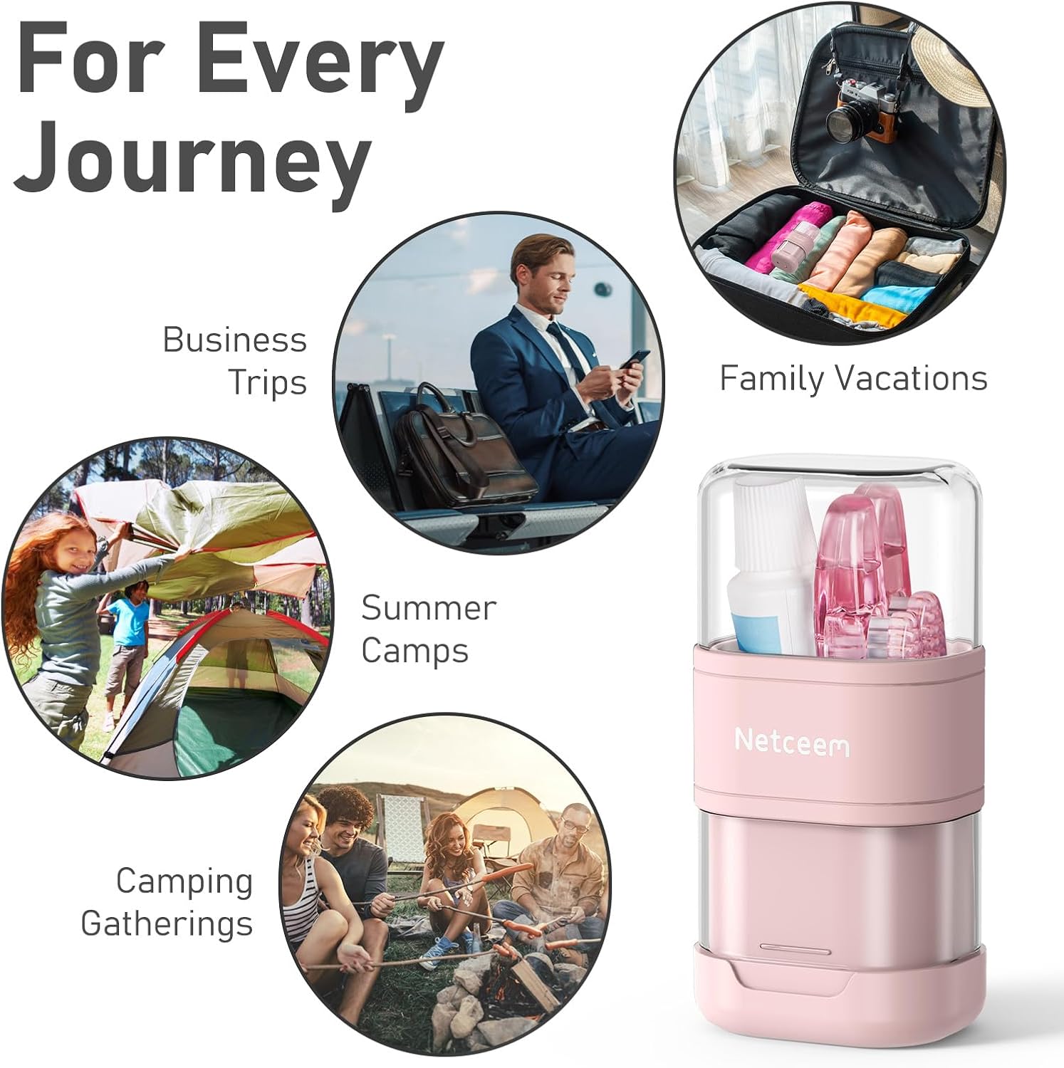 Toothbrush Case Kit Portable Folding Tooth Brush Holder for Travel and Toothpaste Cover Container with Mouthwash Cup, Compact Oral Clean Tools Organizer for Camping, Trips, School, Home (1Pack）