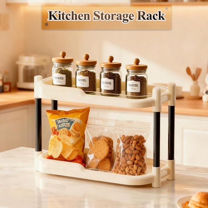 MARTY Bathroom Counter Organizer 2 Tier Makeup Organizer Countertop for Vanity Skincare Perfume Cosmetic Holder Spice Rack Storage Shelf for Bathroom Dresser Kitchen Coffee Station (White)