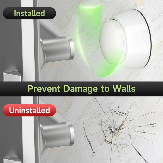 2PCS Door Stopper Wall Protector with Silicone Head, Aluminum Door Knob Wall Protector, Spring Shock Absorption Technology, 1.65" Door Stoppers for Wall, Adhesive Installation or with Screw, White