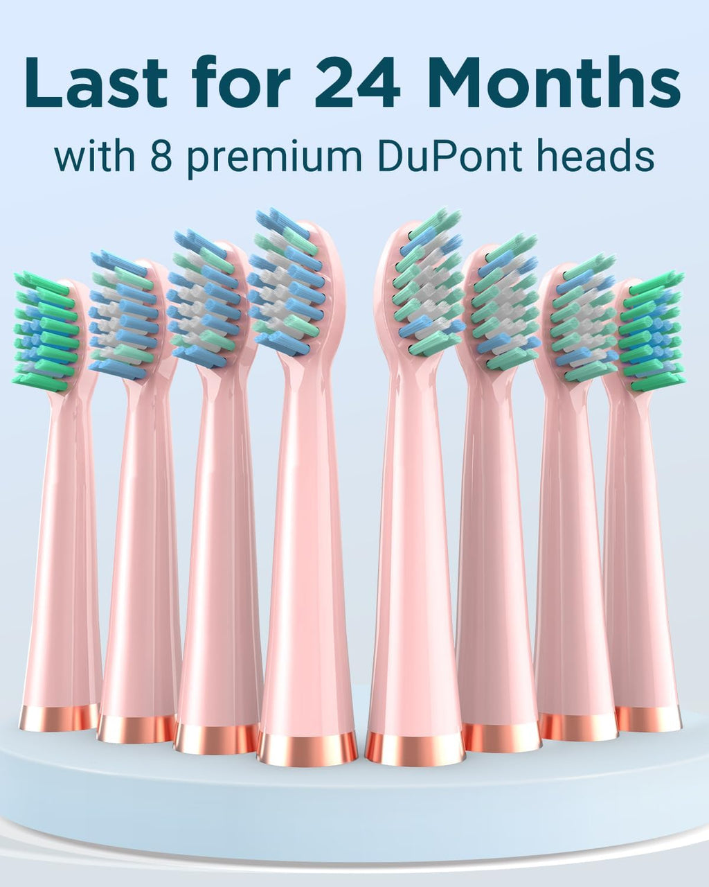 Rtauys M5 Sonic Electric Toothbrush for Adults and Kids - Rechargeable Electric Toothbrush Kids Ages 12+ and Adults with 8 Brush Heads & Travel Case, 120 Days Battery Life - Pink