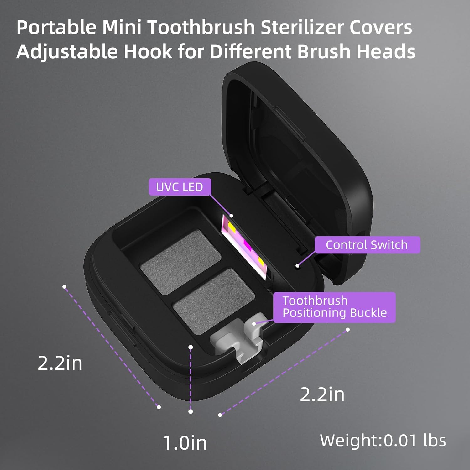 UV-C Toothbrush Sanitizer and Holder, Portable Toothbrush Case Magnetic Mounting, Rechargeable Toothbrush Cover for Any Toothbrush Head, Tooth Brush Cover Cap for Home & Travel (Black)