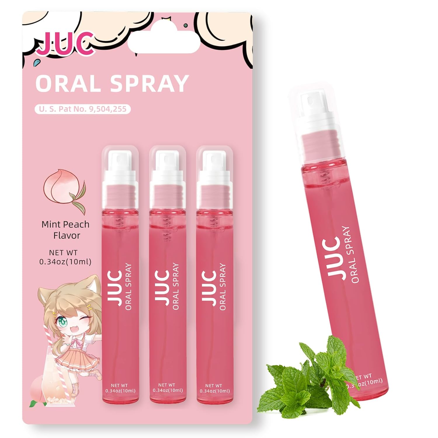3 Count Mint Breath Spray Mouth Spray Breath Freshener Oral Care for All Ages 0.33OZ (10ML) Mint Peach Flavor