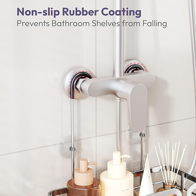 SWTYMIKI Shower Caddy Hanging Organizer - Over the Door Shower Caddy with 6 Hooks, 2 Installation Ways, Stainless Steel Rustproof Bathroom Organizer, Silver