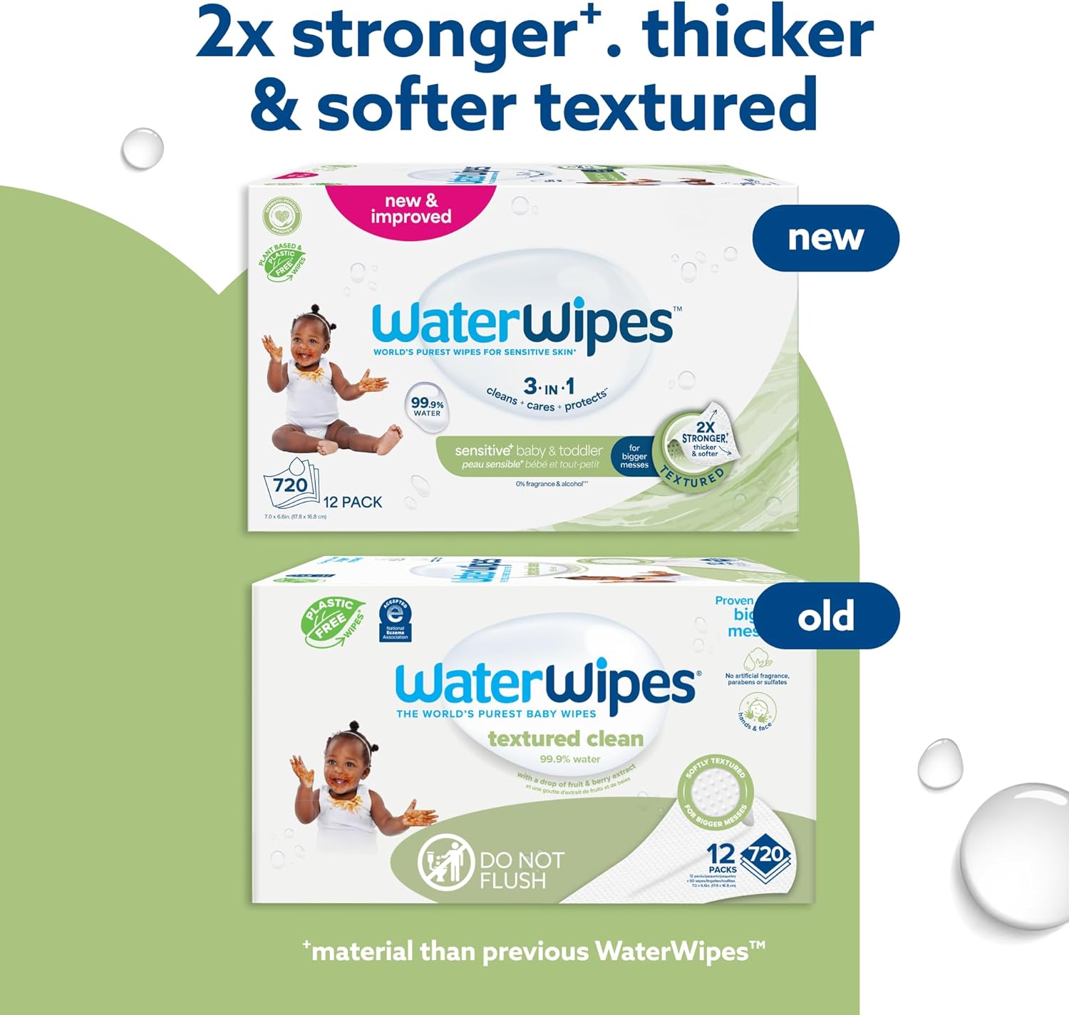 WaterWipes Sensitive+ Baby & Toddler Wipes, 3-In-1 Cleans, Cares, Protects, 99.9% Water, Textured Clean, Unscented & Hypoallergenic, 720 Count (12 Packs)