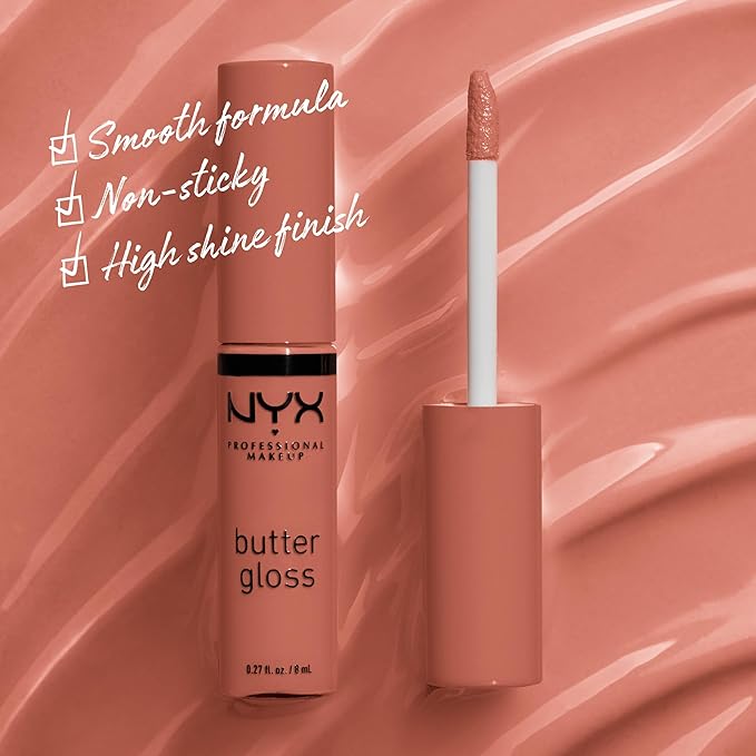NYX PROFESSIONAL MAKEUP Butter Gloss Brown Sugar, Non-Sticky Lip Gloss - Sugar High (Peachy Light Nude)