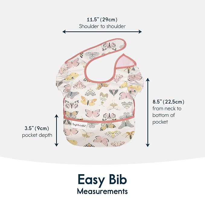 Tiny Twinkle Mess-Proof Baby Bibs for Eating | Waterproof, Wipeable Toddler Bibs with Catch-All Pocket | Feeding Bibs for Girls & Boys(3 Pack,Flutter Set)