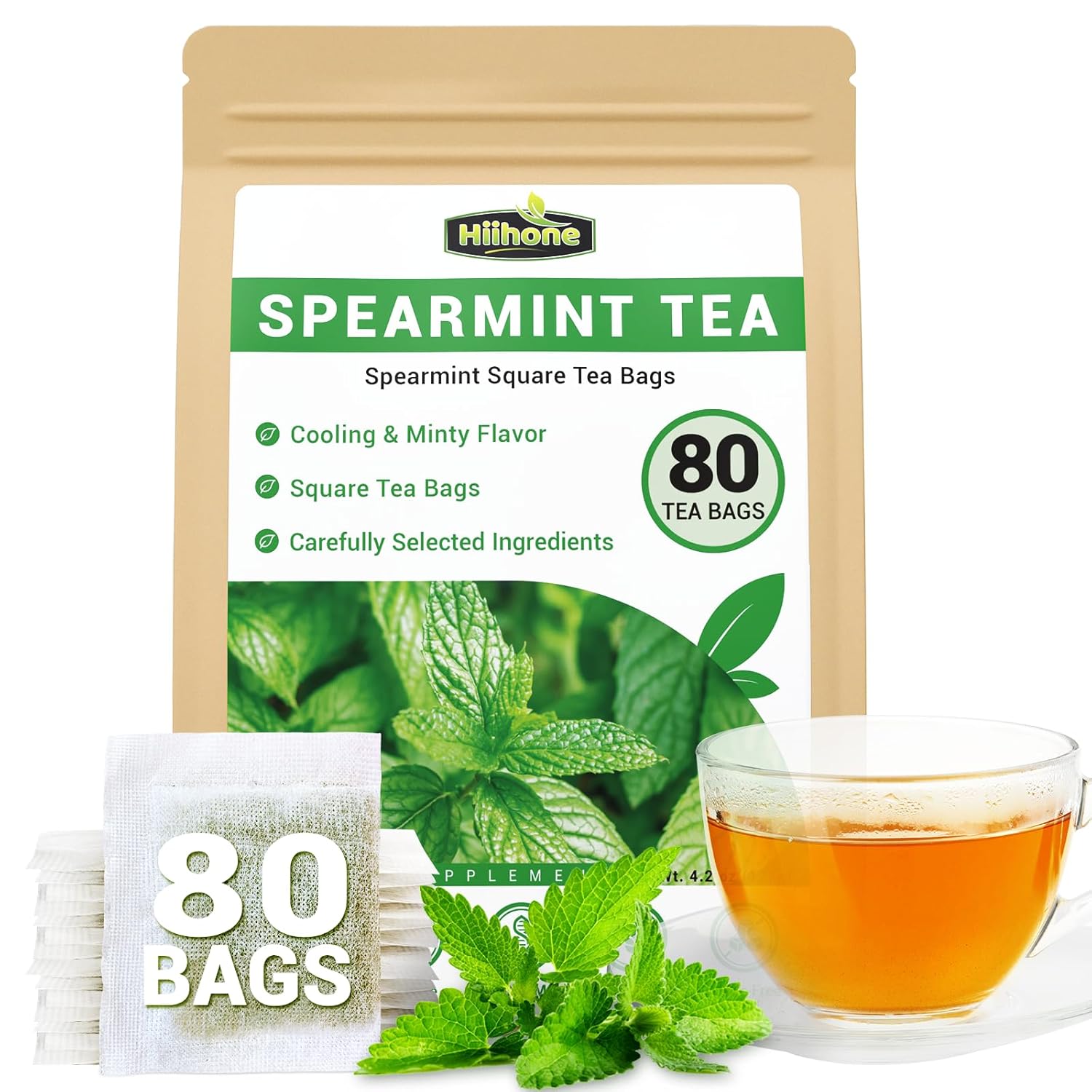 Spearmint Leaf Herbal Tea - Caffeine Free, 80 Teabags