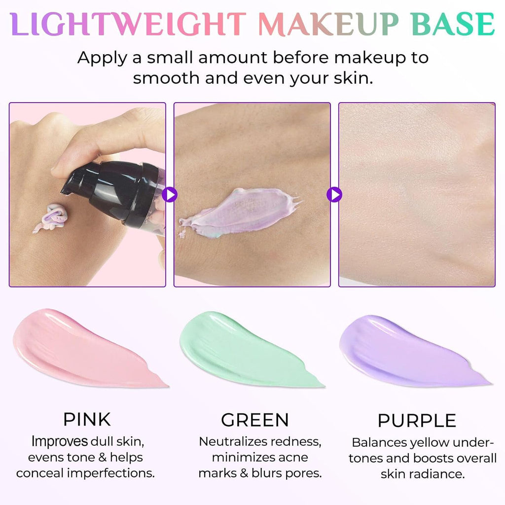 Primer for Face Before Makeup, 3 In 1 One Step Color Corrector Primer, SPF 50 PA+ Sunscreen Isolation Cream, Hydrating, Oil Control Facial Serum Even Skin Tone, Water-Resistant & Sweat-Proof