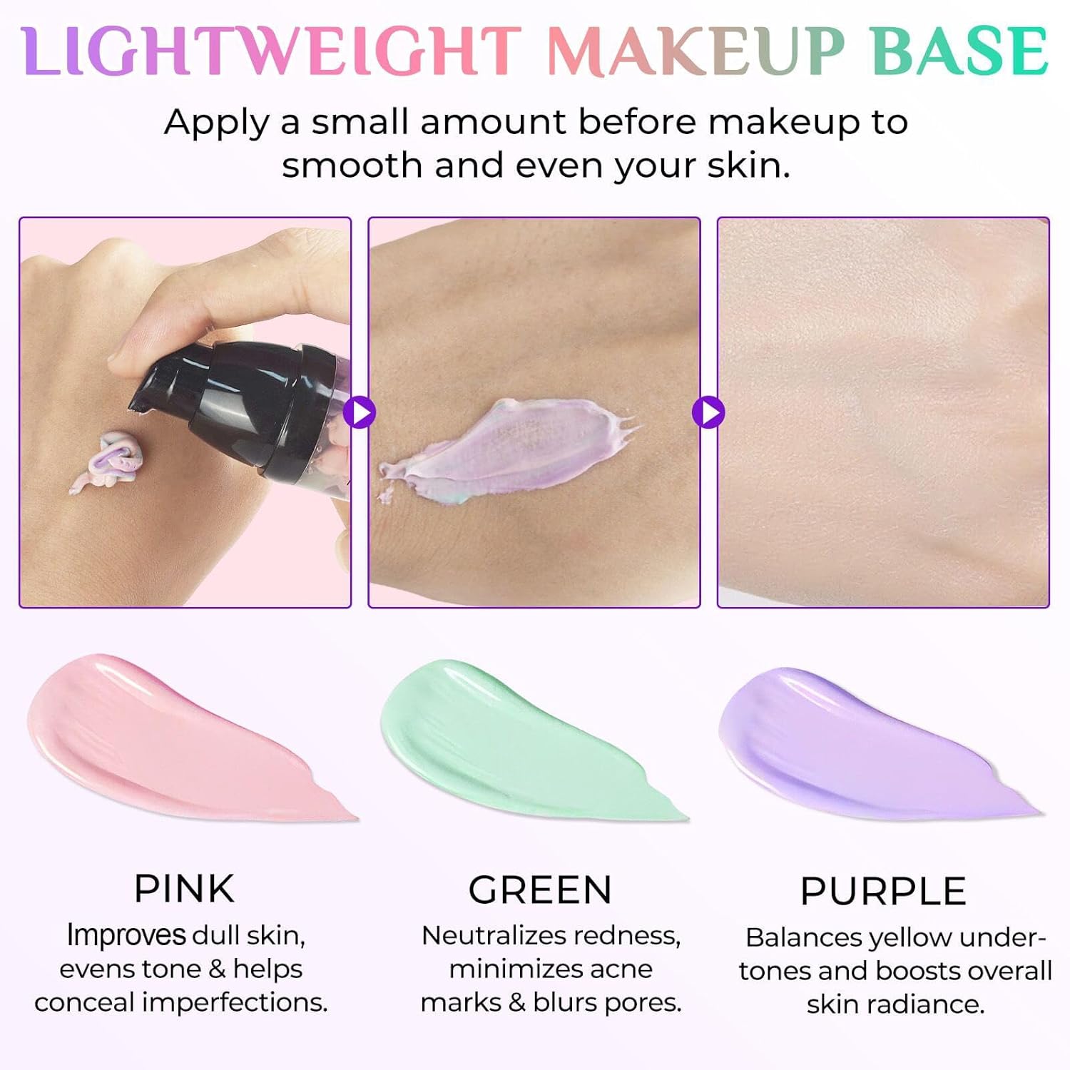 Primer for Face Before Makeup, 3 In 1 One Step Color Corrector Primer, SPF 50 PA+ Sunscreen Isolation Cream, Hydrating, Oil Control Facial Serum Even Skin Tone, Water-Resistant & Sweat-Proof