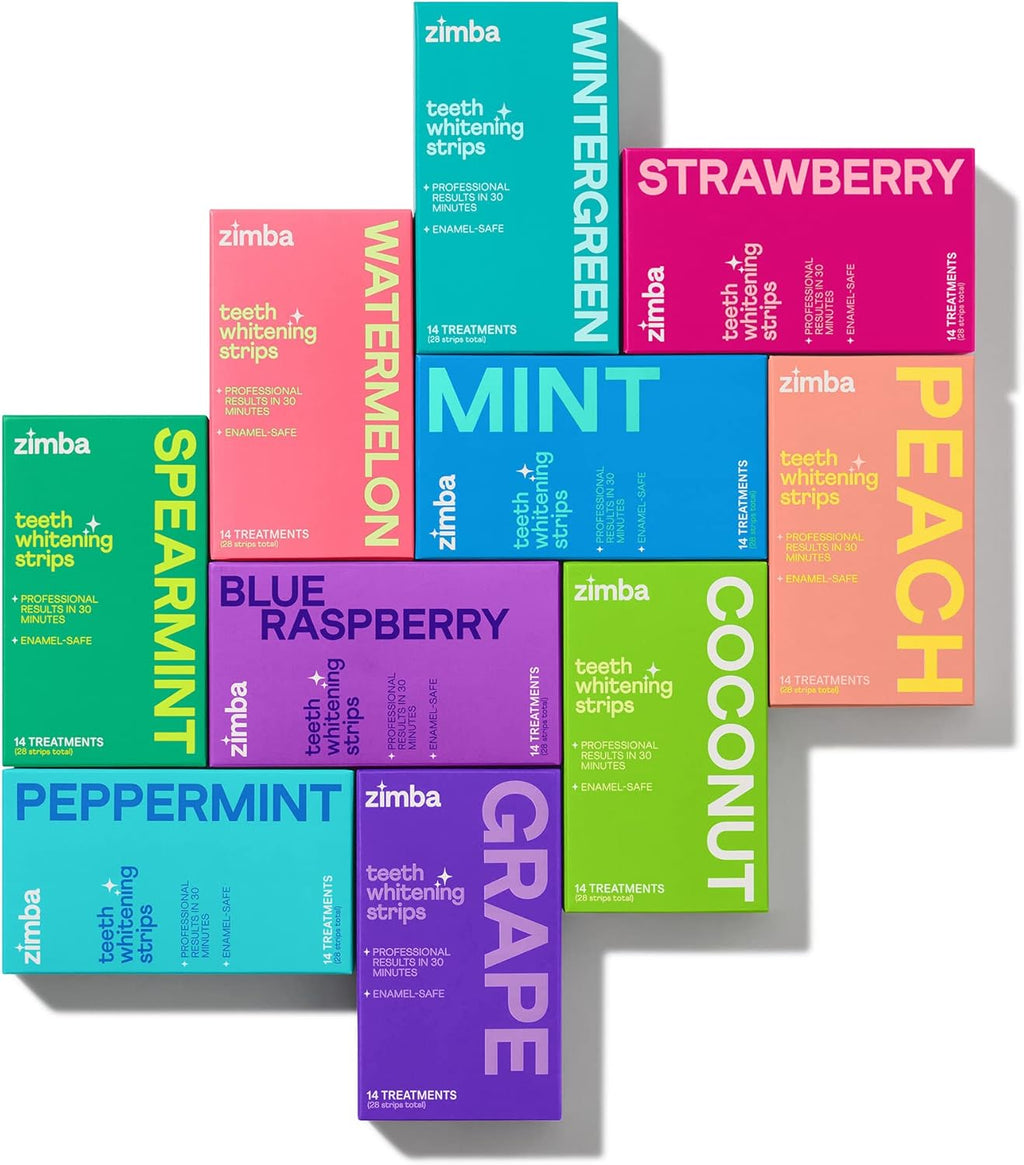 Zimba Teeth Whitening Strips for Teeth Sensitive, White Strips for Teeth Whitening, Teeth Whitener Stain Remover 28 White Strips Included Per Pack, 2 Pack (14 Day Treatment), Coconut and Watermelon