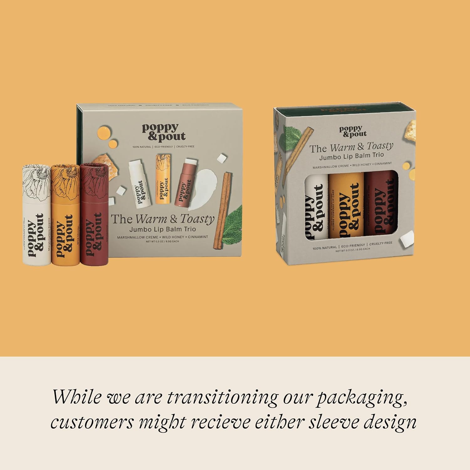 Jumbo Lip Balm Gift Set (3-Pack, Warm Flavors) | Poppy & Pout All Natural Lip Balms & Moisturizers | Hydrates with Beeswax, Vitamin E, Organic Coconut Oil | Cruelty-Free | Recyclable Cardboard Tube