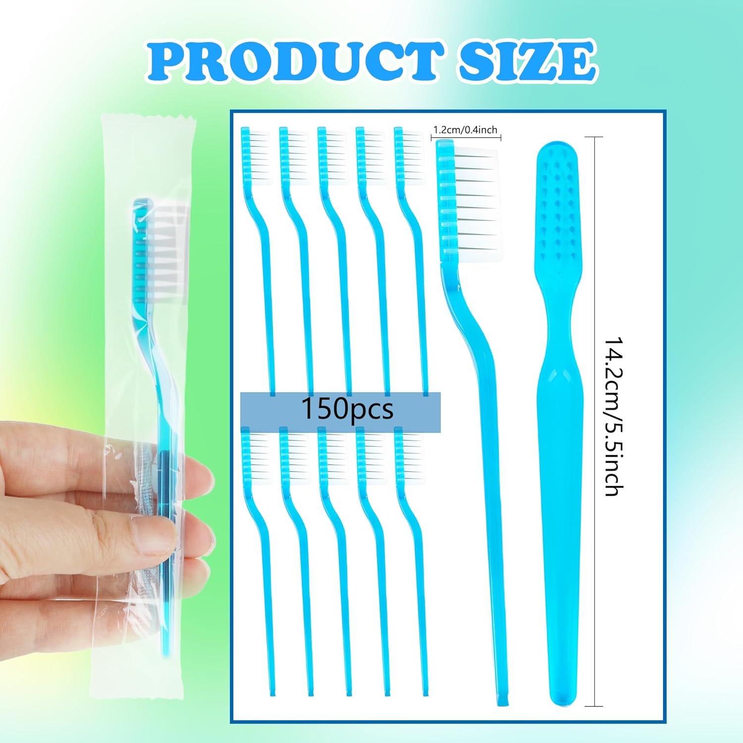 150 Pcs Prepasted Disposable Toothbrushes Aqua Blue Individually Wrapped Soft Bristle Plastic Waterless Toothbrushes Bulk for Adults Women Men Hotel Travel Homeless