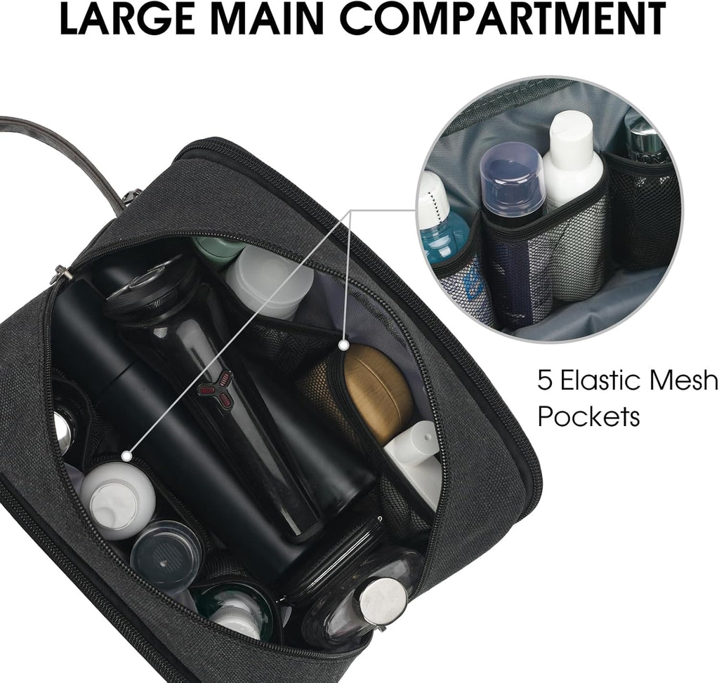 WANDF Travel Toiletry Bag for Men Large Toiletries Shaving Bag Water Resistant Hanging Dopp Kit Travel Accessories Bag for Women Men (Black)