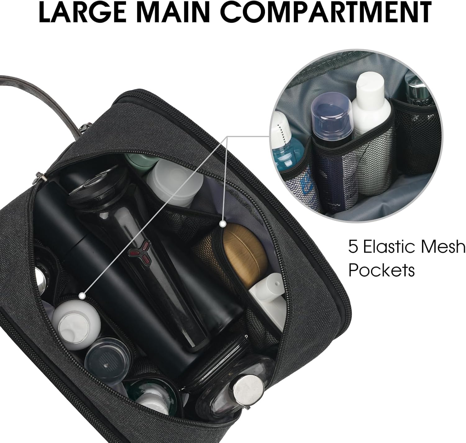 WANDF Travel Toiletry Bag for Men Large Toiletries Shaving Bag Water Resistant Hanging Dopp Kit Travel Accessories Bag for Women Men (Black)