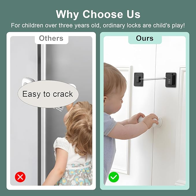 2-Pack Password Refrigerator Lock, Combination Child Proof Safety Lock，Baby Proofing fridge lock，Door Latches for Fridge Cabinet Drawer Closet, Freezer Lock No Keys Needed (Black)